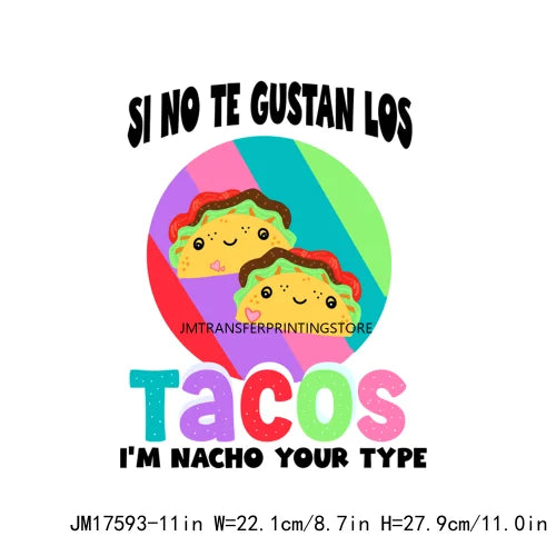 Latin Culture Tacaos Cafecito ChoColatito Pan Dulce Jesus Concha Designs DTF Let's Fiesta Mexican Transfers Stickers For Clothes