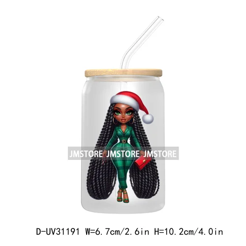 Afro Black Woman Christmas UV Sticker Decals For Libbey Cold Cups Mugs Tumbler Transfer Stickers Waterproof Labels Fashion Girls