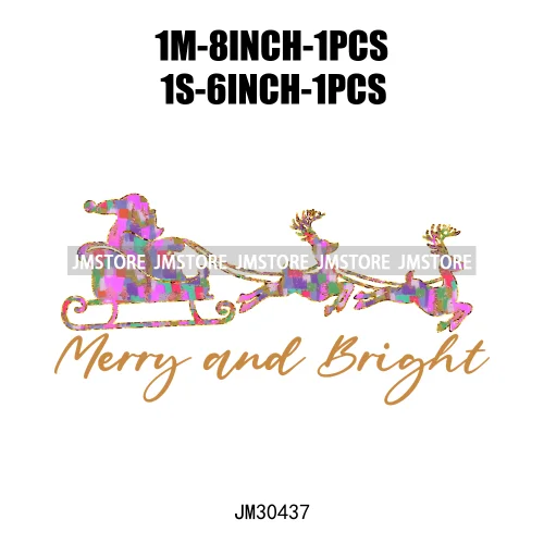 Faux Glitter Merry Christmas Season Merry And Bright Santa Baby Decals Iron On DTF Transfers Stickers Ready To Press For T-shirt