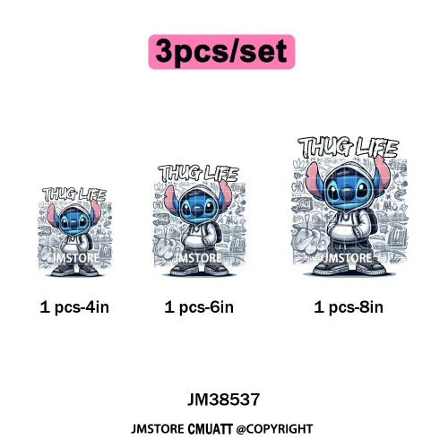 Cool Hip Hop Cartoon Animal Characters Streetwear Thug Life Iron on DTF Washable Transfers Stickers Ready to Press for Clothes