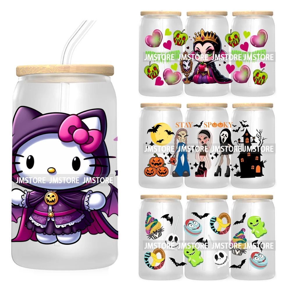 Stay Spooky Halloween 16OZ UV DTF Cup Wrap Transfer Sticker Custom Label Waterproof Logo For Libbey Glass Can Cartoon Characters