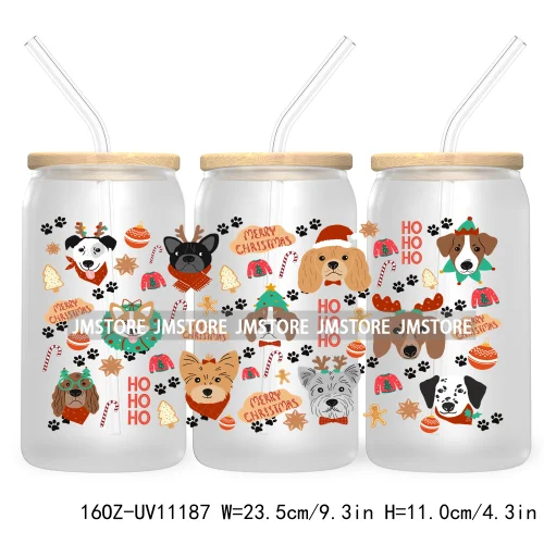 Cute Pet Christmas Dogs Cats With Santa Claus Hat UV DTF Cup Wrap For Libbey Glass Can Transfer Stickers Waterproof Custom Label