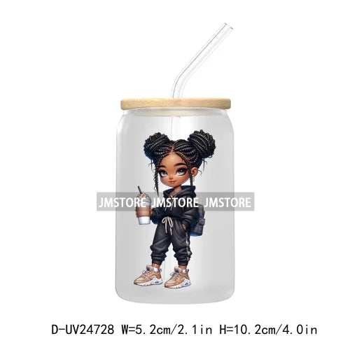 Black Chibi Girl UV DTF Transfers Stickers Decals For Libbey Cold Cups Mugs Tumbler Waterproof DIY Craft Beautiful Afro Woman