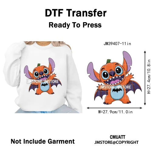 Spooky Vibes Horror Trick Or Treat Cartoon Animal Pumpkin Bats Iron on DTF Washable Transfers Sticker Ready to Press for Hoodies