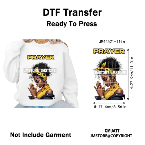 Afro Girls Prayer Jesus Faith Love Magic Christian Women Iron on Washable DTF Heat Transfers Stickers Ready to Press for Clothes