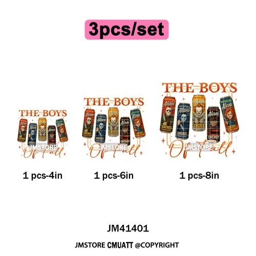 Spooky Soda Can Killer Checkered Horror Characters Drink Halloween Iron on DTF Heat Transfer Stickers Ready to Press for Textile