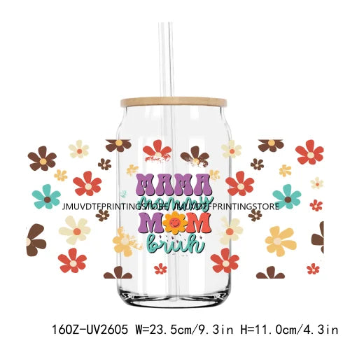 Mama Floral Flower Mother's Day UV DTF Sticker For 16OZ Libbey Glass Cup Can Wrap Transfer Sticker Custom Labels DIY Logo