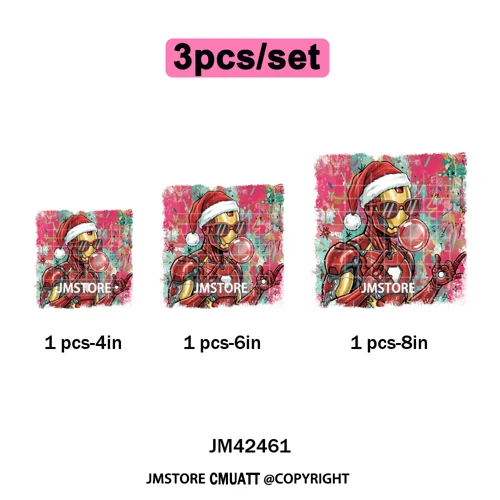 Funny Brushstroke Bubble Cartoon Christmas Killer Movie Xmas Iron on DTF Washable Transfers Stickers Ready to Press for Textiles