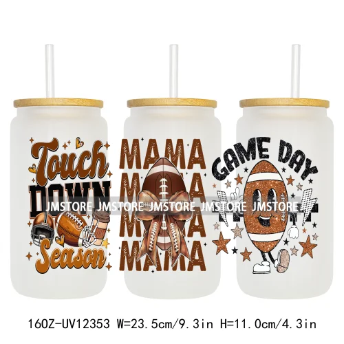 Retro Football Mama Baseball Coquette Bow Game Day 16OZ UV DTF Cup Wrap Transfer Stickers Waterproof Logo For Libbey Glass Can