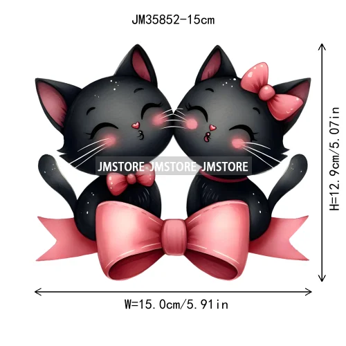 15cm 5.9in Kids Cute Flower Heart Love Valentine Black Cat Iron On Heat Transfer Sticker For Clothes Print Vinyl Washable Decal
