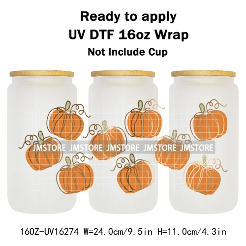 Fall Pumpkin Bow Autumn Girly UV DTF Stickers Ready To Transfer Cup Wrap Custom Labels DIY Craft For Libbey Can Glass Tumblers