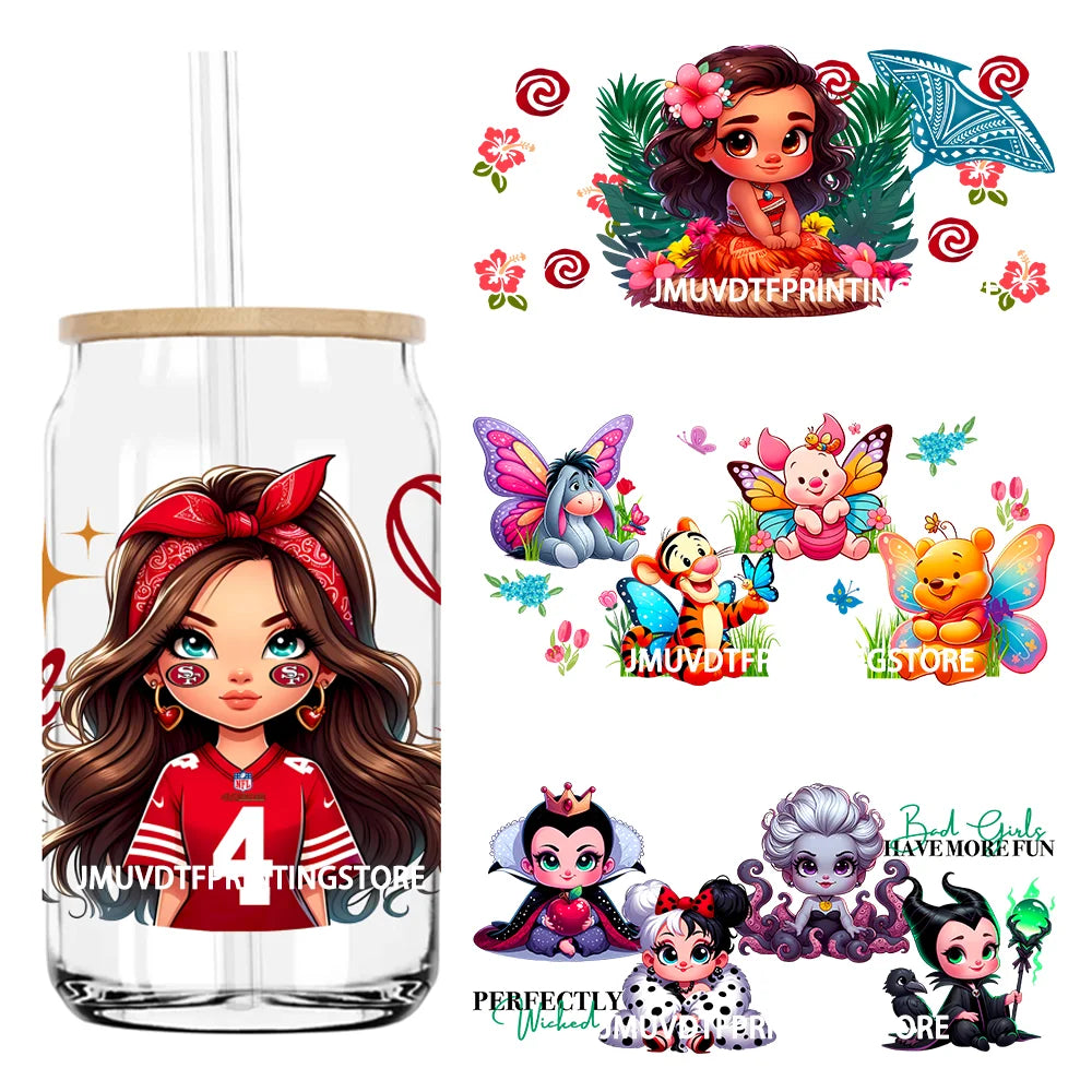 Cartoon Baby Princess 16OZ UV DTF Cup Wrap Transfers Sticker Custom Label DIY Waterproof Logo For Libbey Glass Can Latin Culture