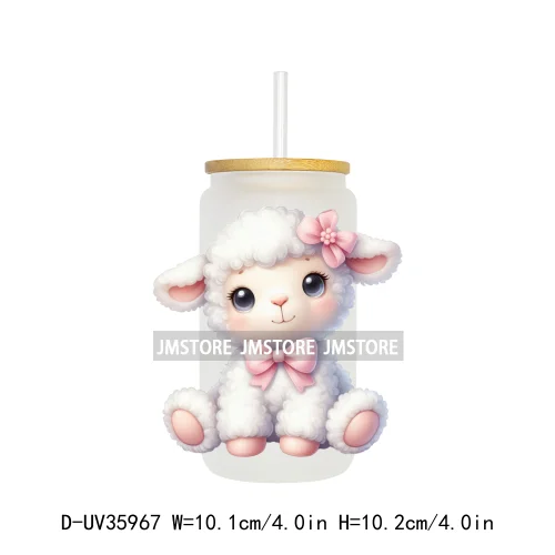 Coquette Bow Cute Animals UV DTF Transfer Stickers Decals Ready To Apply Waterproof Print For 16OZ Libbey Glass Can Cups Tumbler