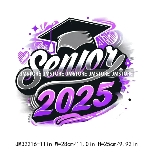 Senior Cap Class of 2025 High School Love Gifts College Grad Iron On DTF Heat Transfer Stickers Ready To Press For Clothing Bags