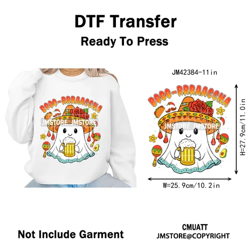 Ghost Coquette Spanish Halloween Pan Dulce Conchas And Cucuy Iron on DTF Washable Transfers Stickers Ready to Press for Textiles
