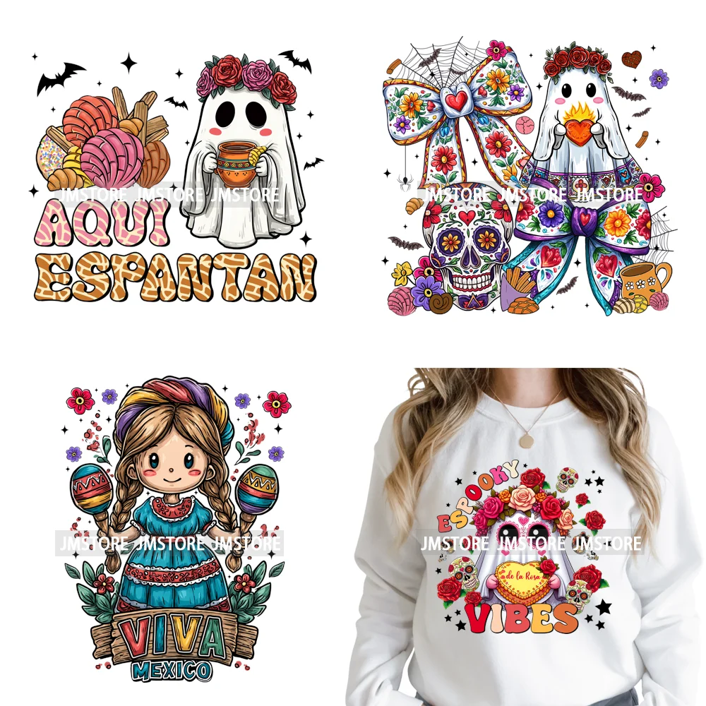 Coquette Halloween Spooky Espantan Latina Mexican Conchas Ghost Iron on DTF Washable Transfer Sticker Ready to Press for Hoodies
