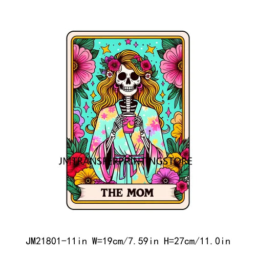 Colorful Iron On Dog Cat Mom The Mom Tarot Card Woman Skeleton Mother Decals DTF Transfer Stickers Ready To Press For Hoodies