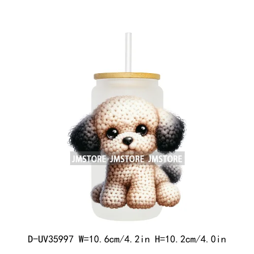 Watercolor Knitted Cute Animals UV DTF Transfer Stickers Decals Ready To Apply Waterproof For 16OZ Libbey Glass Can Cups Tumbler