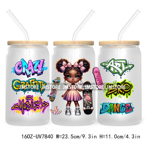 Cute Black Afro Girls 16OZ UV DTF Cup Wrap Transfer Stickers For Libbey Glass Can Cups Tumbler Waterproof Labels Christian Cross