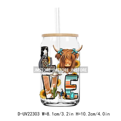 Western Highland Cow Farm Animals Sunflower UV DTF Transfer Stickers Decals For Libbey Cold Cup Mug Tumbler Waterproof DIY Craft