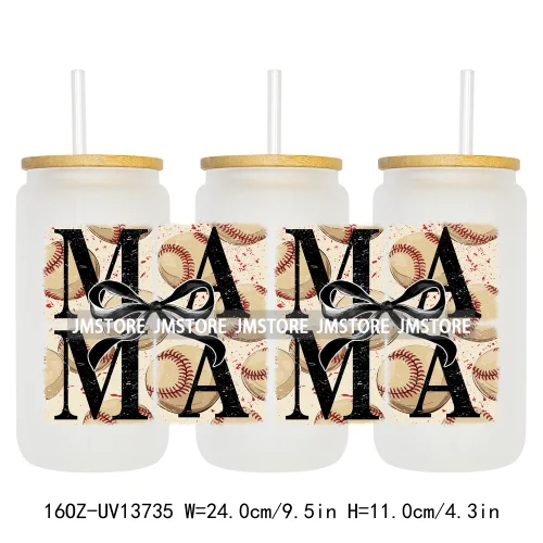Coquette Baseball Mama Game Day 16OZ UV DTF Cup Wraps Ready To Apply Waterproof Transfer Stickers For Libbey Glass Can Tumbler