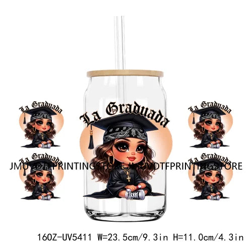 Chicano Graduation Mexican Lady 16OZ UV DTF Cup Wrap Transfers Stickers Custom Labels DIY Waterproof Logo For Libbey Glass Can