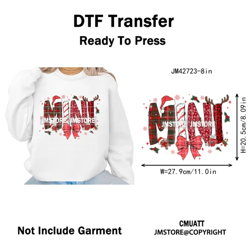 Colorful Christmas Mama Claus Coquette Candy Cane Santa Iron on DTF Washable Transfers Stickers Ready to Press for T-shirts