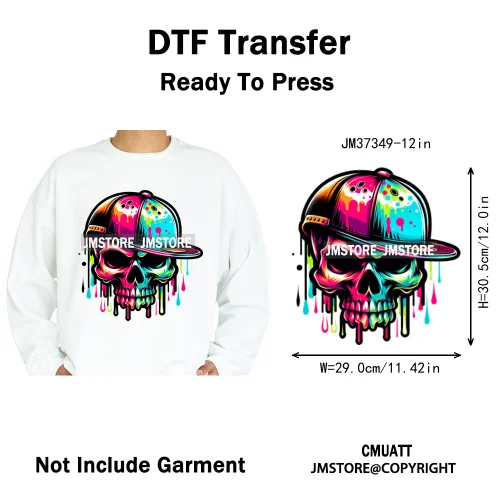 12in Colorful Graffiti Streetwear Skeleton Game Over Iron on DTF Thermal Transfers Stickers Printing Ready to Press for T-shirts