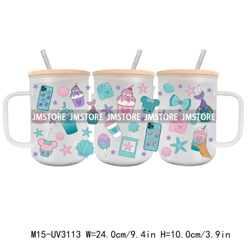 Cartoon Baby Little Princess UV DTF Glass Can Wrap For 15OZ Mug Glass Cup Transfer Stickers DIY Custom Logo Labels Magic Kingdom