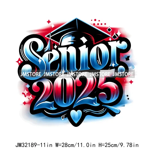 Senior Cap Class of 2025 High School Love Gifts College Grad Iron On DTF Heat Transfer Stickers Ready To Press For Clothing Bags