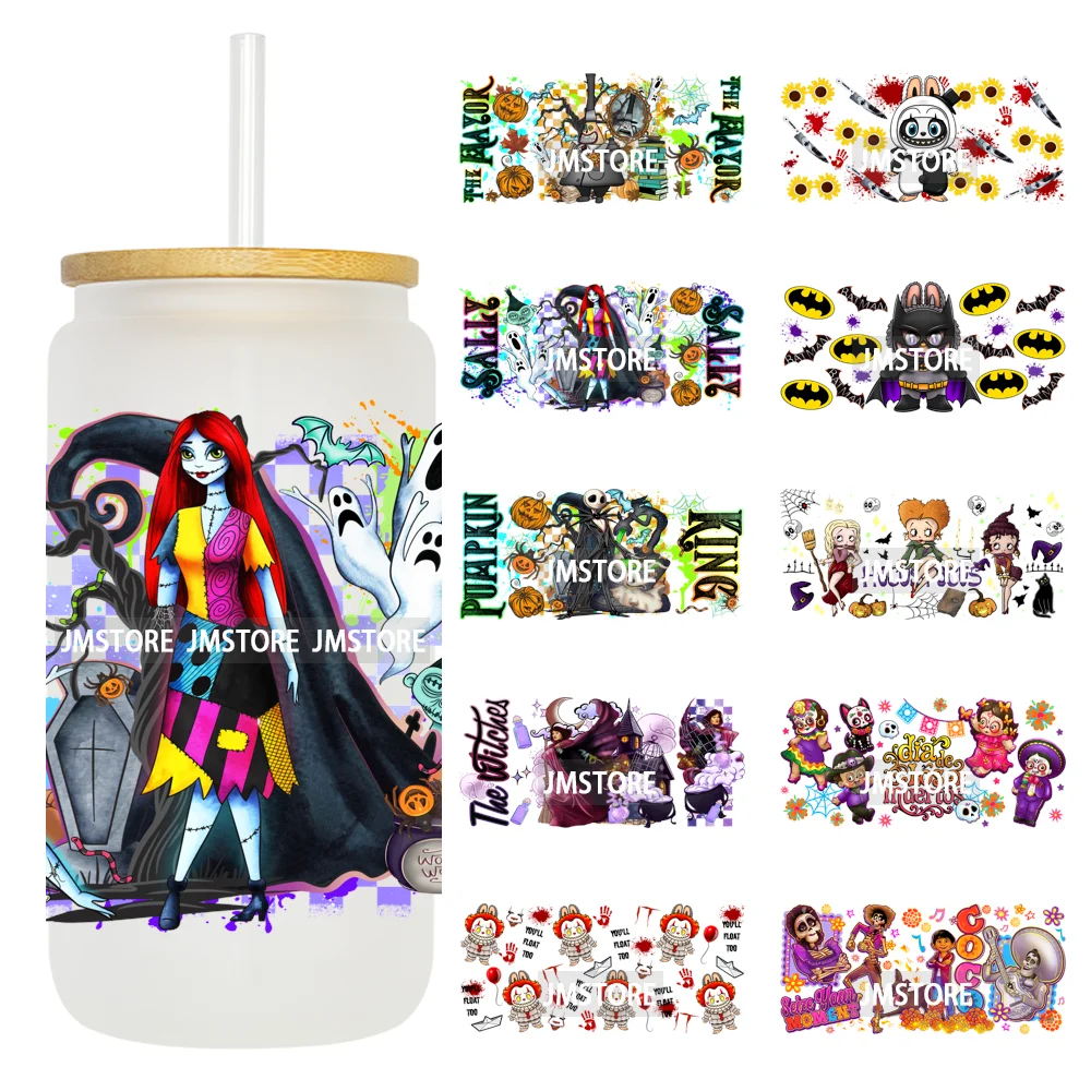 Movies Characters Horror Halloween Cartoon 16OZ UV DTF Cup Wraps Ready To Apply Waterproof Transfer Sticker For Libbey Glass Can
