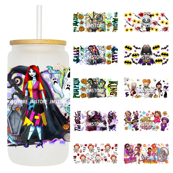 Movies Characters Horror Halloween Cartoon 16OZ UV DTF Cup Wraps Ready To Apply Waterproof Transfer Sticker For Libbey Glass Can
