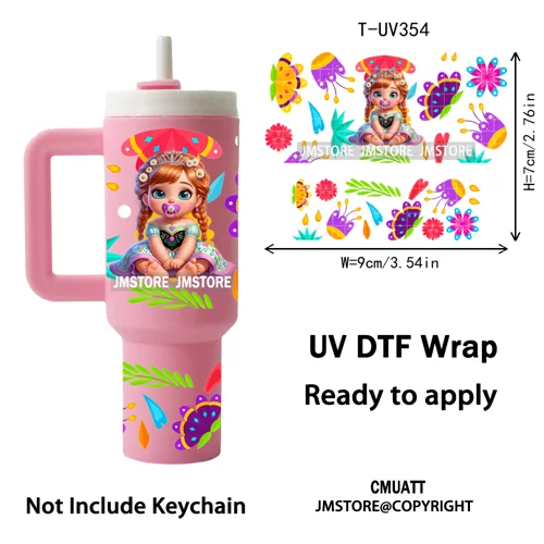 Baby Princess Butterfly Coquette Bow UV DTF Mini Tumbler Keychain Wraps Ready To Apply Transfer Stickers Prints Waterproof Decal