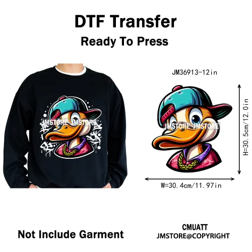 12in Cartoon Streetwear Duck Off Hip Hop Gangster Animal Vibes Iron on DTF Transfers Stickers Ready to Press for T-shirts Bags