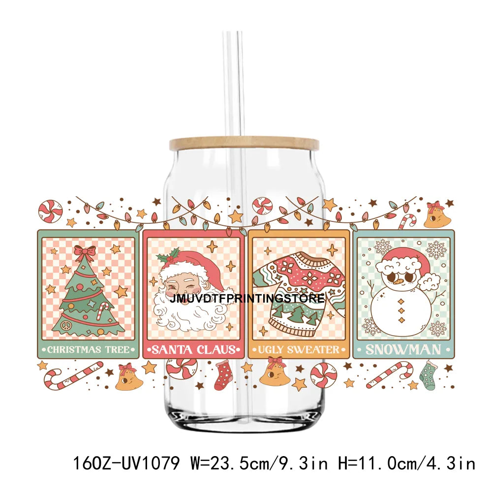 Christmas Tree Holiday 16OZ UV DTF Cup Wrap Transfers Stickers Custom Labels DIY Durable Waterproof Logo For Libbey Glass Can