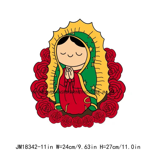 Virgencita Birgen De Guadalupe Nuestra Senora De Guadalupe  Floral Mexican Virgen Our Lady Mary DTF Transfer Sticker For Hoodies