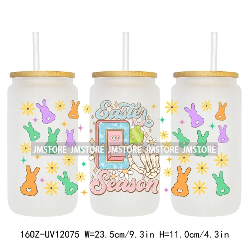 Hip Hop Easter Bunny Carrot Eggs Hunting UV DTF Sticker For 16OZ Libbey Glass Cup Can Wrap Transfer Stickers Custom Labels Logo