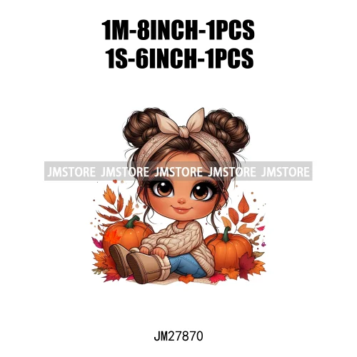 Cute Autumn Pumpkins Fall Vibes Laina Baby Hispanic Chibi Girls Logos DTF Iron On Transfer Stickers Ready To Press For T-shirts