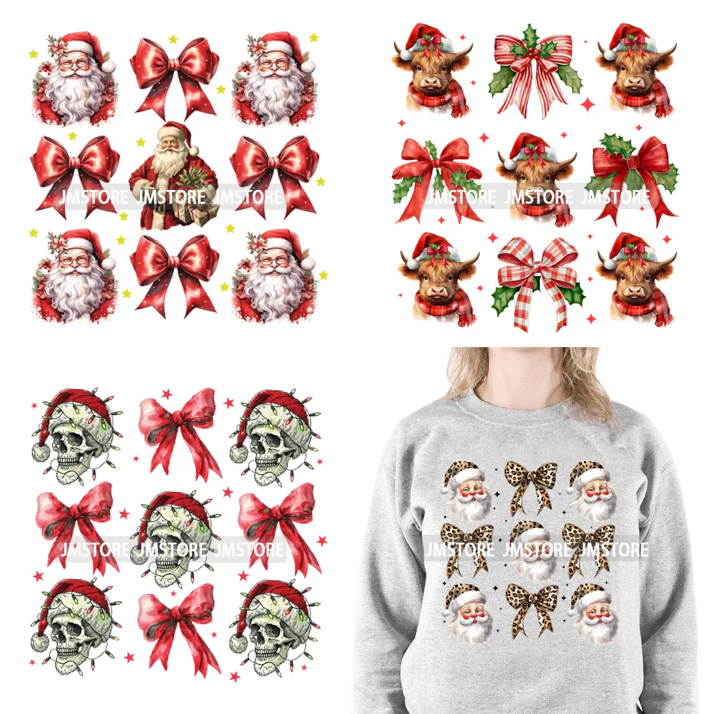 Christmas Santa Red Coquette Highland Cow Xmas Holly Jolly Vibes Iron On DTF Transfers Stickers Ready To Press For T-shirts