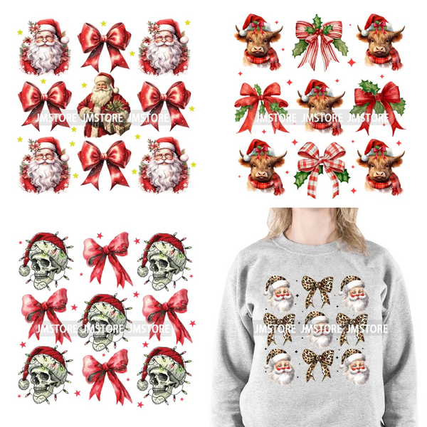 Christmas Santa Red Coquette Highland Cow Xmas Holly Jolly Vibes Iron On DTF Transfers Stickers Ready To Press For T-shirts