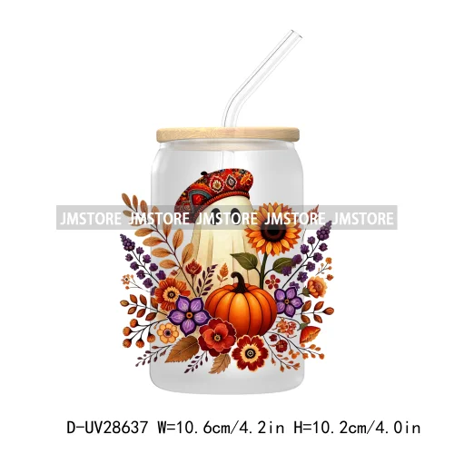 Happy Fall Autumn Pumpkins Season UV DTF Transfer Stickers Decals For Libbey Cold Cups Mugs Tumbler Waterproof Labels Boho Ghost