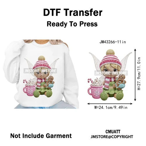 Faux Yarn Pink Hot Cocoa Cartoon Character Santa Cozy Christmas Iron on  DTF Transfers Stickers Ready to Press for T-shirts Bags