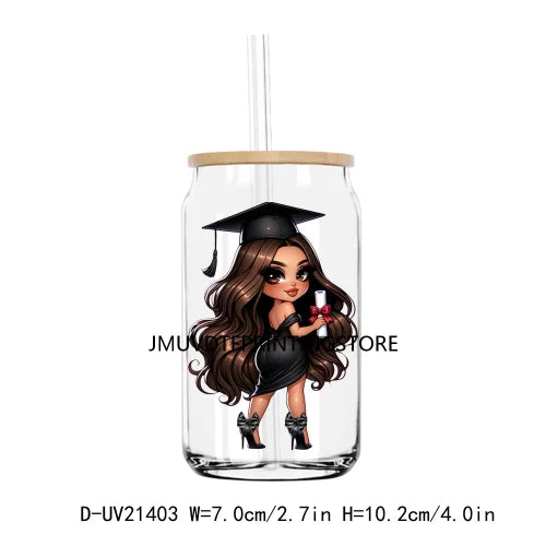 Chibi Latina Graduation Diploma UV DTF Transfer Stickers Decals For Libbey Cold Cups Mug Tumbler Waterproof DIY Logo Senior 2024