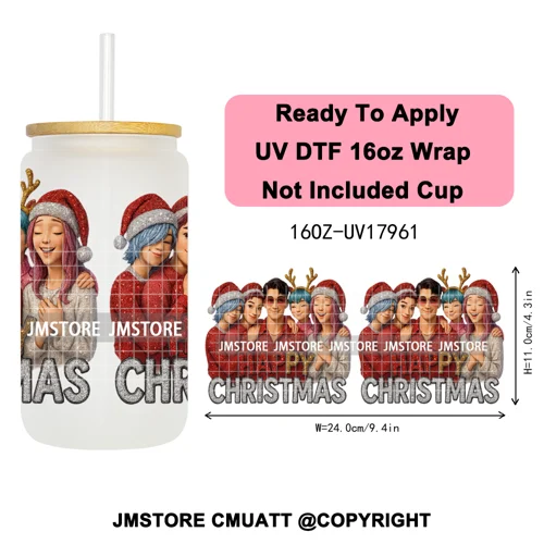 Christmas Edition Kpop Demon Festive Anime Girls UV DTF Stickers Ready To Apply Cup Wrap High Quality For 16OZ Libbey Can Glass