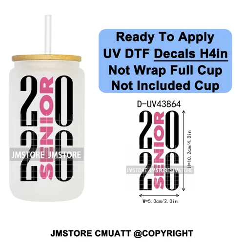 College Grad Class Of 2026 UV DTF Cup Decals Ready To Apply Transfer Stickers Durable Custom Labels For Libbey Glass Can Mugs