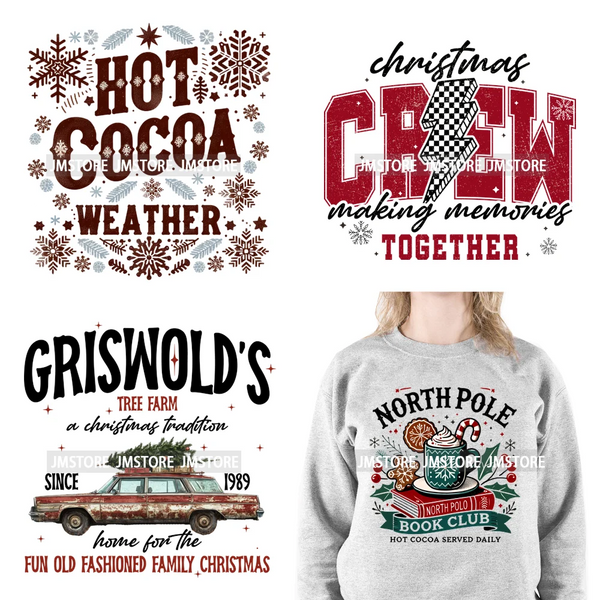 Hot Cocoa Weather Christmas Crew Griswold's Tree Farm Santa North Pole Iron On DTF Transfers Stickers Ready To Press For Hoodies