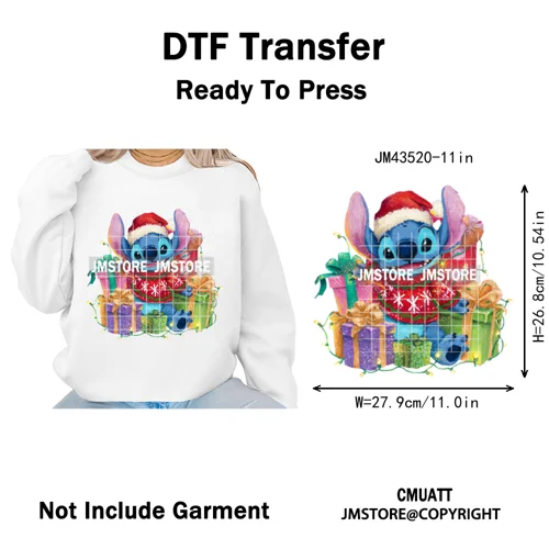 Cute Cartoon Characters Merry Christmas Holiday Gifts Xmas Iron on Washable DTF Heat Transfer Sticker Ready to Press for Clothes