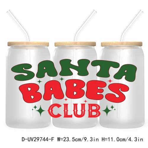 Merry And Bright Santa Baby New Year 16OZ UV Cup Wrap DTF Transfer Stickers For Libbey Glass Cups Tumbler Family Christmas Mommy