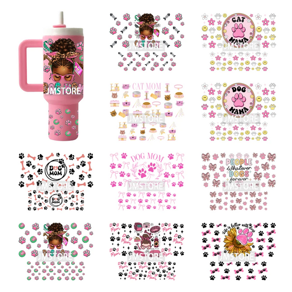 Dog Mom Coquette Cat Mama UV DTF Mini Tumbler Keychain Wraps Ready To Press High Quality Wraps UV Stickers for Tumbler Keychain