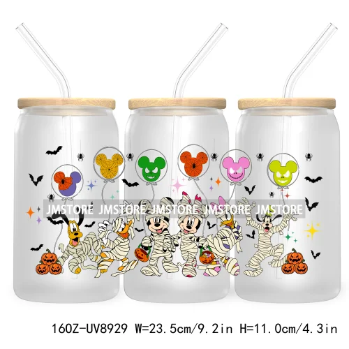 Fall Halloween Cartoon Friends 16OZ UV DTF Cup Wrap Transfer Stickers Custom Labels Durable Waterproof Logo For Libbey Glass Can